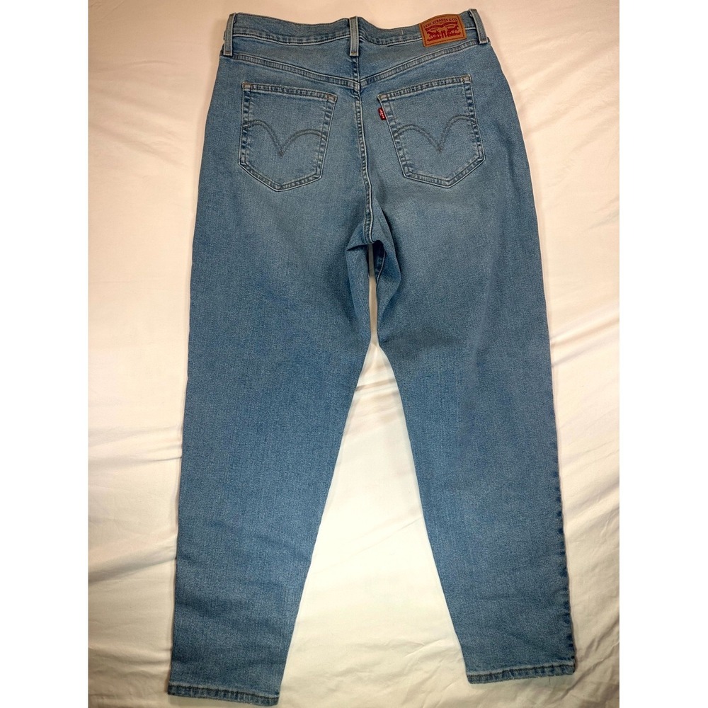 Levis High Waisted Mom Jeans Women 32 Blue Relaxed Fit Tapered Leg Denim Stretch